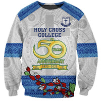 Personalised Fiji Holy Cross College Sweatshirt Happy 50th Anniversary Fijian Tagimoucia Tapa Pattern - Wonder Print Shop