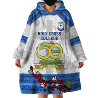 Personalised Fiji Holy Cross College Wearable Blanket Hoodie Happy 50th Anniversary Fijian Tagimoucia Tapa Pattern - Wonder Print Shop