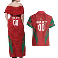 Custom Baseball Mexico 2024 Couples Matching Off Shoulder Maxi Dress and Hawaiian Shirt Aztec Calendar Pattern - Dynamic Style - Wonder Print Shop
