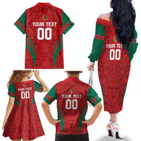 Custom Baseball Mexico 2024 Family Matching Off The Shoulder Long Sleeve Dress and Hawaiian Shirt Aztec Calendar Pattern - Dynamic Style - Wonder Print Shop