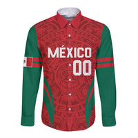 Custom Baseball Mexico 2024 Long Sleeve Button Shirt Aztec Calendar Pattern - Dynamic Style - Wonder Print Shop