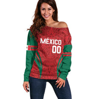 Custom Baseball Mexico 2024 Off Shoulder Sweater Aztec Calendar Pattern - Dynamic Style - Wonder Print Shop