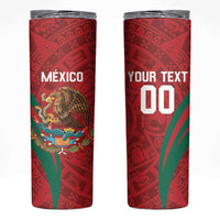Custom Baseball Mexico 2024 Skinny Tumbler Aztec Calendar Pattern - Dynamic Style - Wonder Print Shop