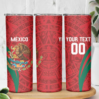 Custom Baseball Mexico 2024 Skinny Tumbler Aztec Calendar Pattern - Dynamic Style - Wonder Print Shop