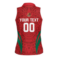 Custom Baseball Mexico 2024 Women Sleeveless Polo Shirt Aztec Calendar Pattern - Dynamic Style - Wonder Print Shop