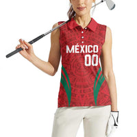 Custom Baseball Mexico 2024 Women Sleeveless Polo Shirt Aztec Calendar Pattern - Dynamic Style - Wonder Print Shop