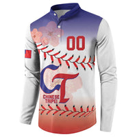 Custom Baseball Chinese Taipei Button Sweatshirt National Plum Blossom - Dynamic Style - Wonder Print Shop