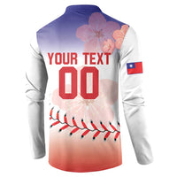 Custom Baseball Chinese Taipei Button Sweatshirt National Plum Blossom - Dynamic Style - Wonder Print Shop