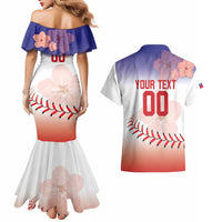 Custom Baseball Chinese Taipei Couples Matching Mermaid Dress and Hawaiian Shirt National Plum Blossom - Dynamic Style - Wonder Print Shop