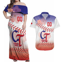 Custom Baseball Chinese Taipei Couples Matching Off Shoulder Maxi Dress and Hawaiian Shirt National Plum Blossom - Dynamic Style - Wonder Print Shop
