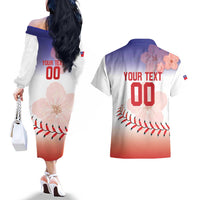 Custom Baseball Chinese Taipei Couples Matching Off The Shoulder Long Sleeve Dress and Hawaiian Shirt National Plum Blossom - Dynamic Style - Wonder Print Shop