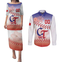 Custom Baseball Chinese Taipei Couples Matching Puletasi and Long Sleeve Button Shirt National Plum Blossom - Dynamic Style - Wonder Print Shop