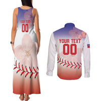 Custom Baseball Chinese Taipei Couples Matching Tank Maxi Dress and Long Sleeve Button Shirt National Plum Blossom - Dynamic Style - Wonder Print Shop