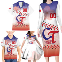 Custom Baseball Chinese Taipei Family Matching Long Sleeve Bodycon Dress and Hawaiian Shirt National Plum Blossom - Dynamic Style - Wonder Print Shop