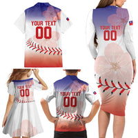 Custom Baseball Chinese Taipei Family Matching Long Sleeve Bodycon Dress and Hawaiian Shirt National Plum Blossom - Dynamic Style - Wonder Print Shop