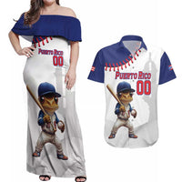 Custom Baseball Puerto Rico Couples Matching Off Shoulder Maxi Dress and Hawaiian Shirt Coqui Mascot - Dynamic Style - Wonder Print Shop