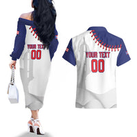 Custom Baseball Puerto Rico Couples Matching Off The Shoulder Long Sleeve Dress and Hawaiian Shirt Coqui Mascot - Dynamic Style - Wonder Print Shop