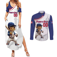 Custom Baseball Puerto Rico Couples Matching Summer Maxi Dress and Long Sleeve Button Shirt Coqui Mascot - Dynamic Style - Wonder Print Shop
