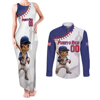 Custom Baseball Puerto Rico Couples Matching Tank Maxi Dress and Long Sleeve Button Shirt Coqui Mascot - Dynamic Style - Wonder Print Shop