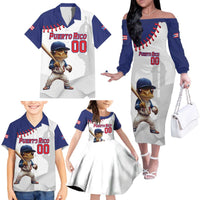 Custom Baseball Puerto Rico Family Matching Off The Shoulder Long Sleeve Dress and Hawaiian Shirt Coqui Mascot - Dynamic Style - Wonder Print Shop