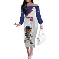 Custom Baseball Puerto Rico Off The Shoulder Long Sleeve Dress Coqui Mascot - Dynamic Style - Wonder Print Shop