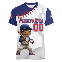 Custom Baseball Puerto Rico Women V-Neck T-Shirt Coqui Mascot - Dynamic Style - Wonder Print Shop