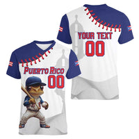 Custom Baseball Puerto Rico Women V-Neck T-Shirt Coqui Mascot - Dynamic Style - Wonder Print Shop