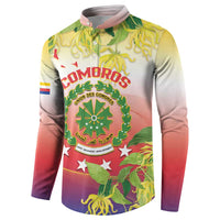 Personalized Comoros Button Sweatshirt Coat Of Arms Mix Ylang Ylang Flower - Wonder Print Shop