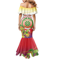 Personalized Comoros Family Matching Mermaid Dress and Hawaiian Shirt Coat Of Arms Mix Ylang Ylang Flower - Wonder Print Shop