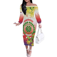 Personalized Comoros Family Matching Off The Shoulder Long Sleeve Dress and Hawaiian Shirt Coat Of Arms Mix Ylang Ylang Flower - Wonder Print Shop