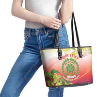 Personalized Comoros Leather Tote Bag Coat Of Arms Mix Ylang Ylang Flower - Wonder Print Shop