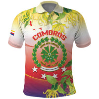 Personalized Comoros Polo Shirt Coat Of Arms Mix Ylang Ylang Flower - Wonder Print Shop