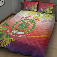 Personalized Comoros Quilt Bed Set Coat Of Arms Mix Ylang Ylang Flower - Wonder Print Shop