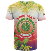 Personalized Comoros T Shirt Coat Of Arms Mix Ylang Ylang Flower - Wonder Print Shop