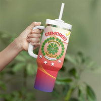 Personalized Comoros Tumbler With Handle Coat Of Arms Mix Ylang Ylang Flower - Wonder Print Shop