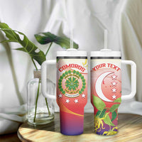 Personalized Comoros Tumbler With Handle Coat Of Arms Mix Ylang Ylang Flower - Wonder Print Shop