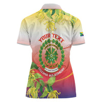 Personalized Comoros Women Polo Shirt Coat Of Arms Mix Ylang Ylang Flower - Wonder Print Shop