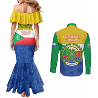 Comoros Is In My DNA Couples Matching Mermaid Dress and Long Sleeve Button Shirt Udzima wa Komori - African Paisley Pattern