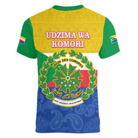 Comoros Is In My DNA Women V-Neck T-Shirt Udzima wa Komori - African Paisley Pattern - Wonder Print Shop