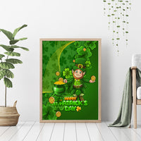 Happy St Patricks Day Canvas Wall Art 2024 Irish Shamrocks With Lucky Leprechaun - Wonder Print Shop