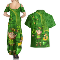 Happy St Patricks Day Couples Matching Summer Maxi Dress and Hawaiian Shirt 2024 Irish Shamrocks With Lucky Leprechaun - Wonder Print Shop