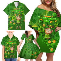 Happy St Patricks Day Family Matching Off Shoulder Short Dress and Hawaiian Shirt 2024 Irish Shamrocks With Lucky Leprechaun - Wonder Print Shop