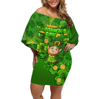 Happy St Patricks Day Family Matching Off Shoulder Short Dress and Hawaiian Shirt 2024 Irish Shamrocks With Lucky Leprechaun - Wonder Print Shop