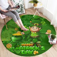 Happy St Patricks Day Round Carpet 2024 Irish Shamrocks With Lucky Leprechaun
