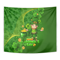 Happy St Patricks Day Tapestry 2024 Irish Shamrocks With Lucky Leprechaun - Wonder Print Shop