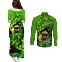 Happy St Patricks Day Couples Matching Puletasi and Long Sleeve Button Shirt La Fheile Padraig Shamrock Style - Wonder Print Shop