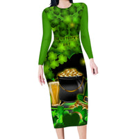 Happy St Patricks Day Family Matching Long Sleeve Bodycon Dress and Hawaiian Shirt La Fheile Padraig Shamrock Style - Wonder Print Shop