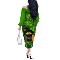 Happy St Patricks Day Off The Shoulder Long Sleeve Dress La Fheile Padraig Shamrock Style - Wonder Print Shop