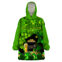 Happy St Patricks Day Wearable Blanket Hoodie La Fheile Padraig Shamrock Style - Wonder Print Shop