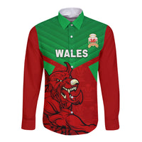 Custom Wales Rugby Long Sleeve Button Shirt 2024 Six Nations Come On Cymru Mascot Sporty - Wonder Print Shop